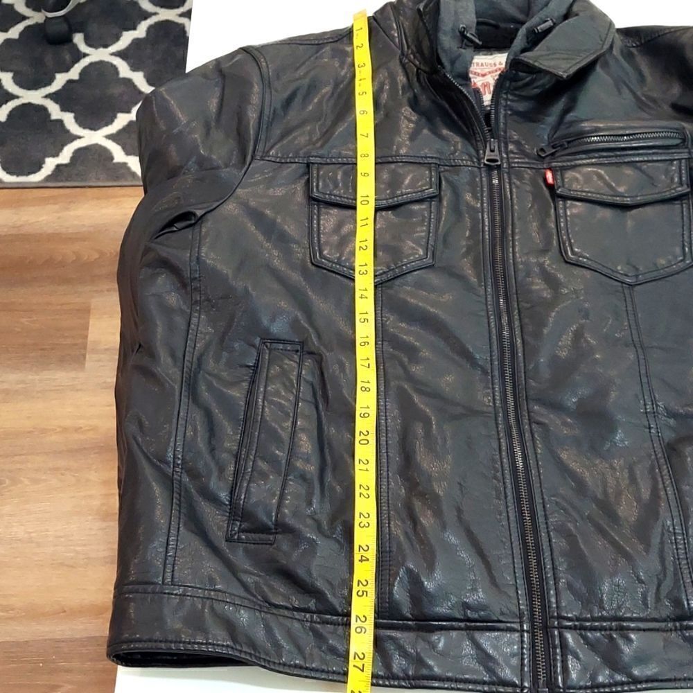 Levi’s Black Faux Leather Sherpa Hooded Bomber Jacket Sz XL - Picture 16 of 16